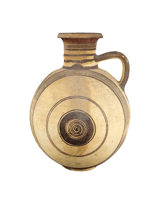 Set of ancient terracotta jugs isolated on white background, old clay vase cutouts