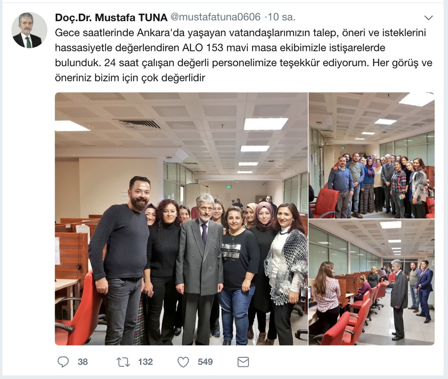 BAŞKAN TUNA, ALO 153 MAVİ MASA'YI ZİYARET ETTİ