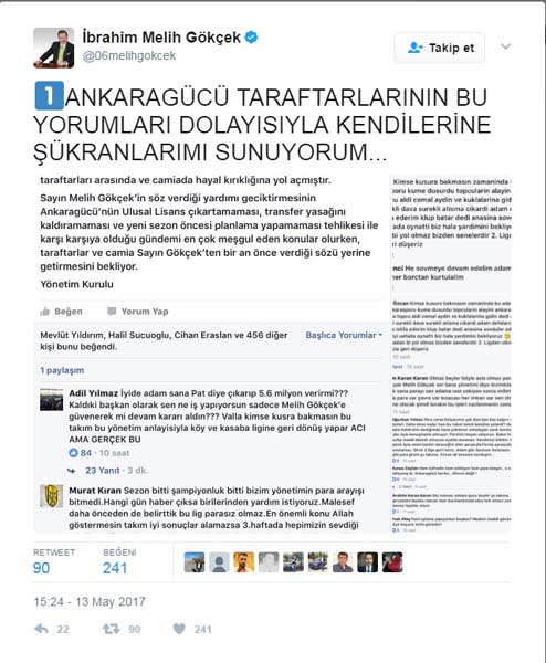 BAŞKAN GÖKÇEK’TEN ANKARAGÜCÜ’NE YARDIM AÇIKLAMASI