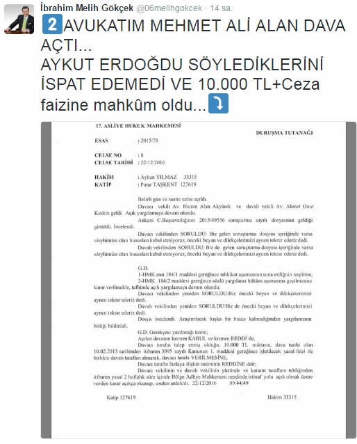 BAŞKAN GÖKÇEK, ERDOĞDU’YA AÇTIĞI DAVAYI KAZANDI
