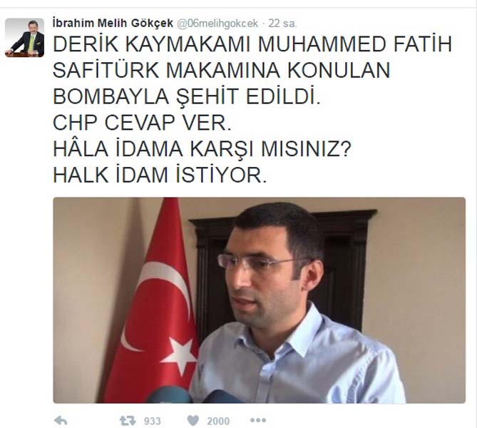 BAŞKAN GÖKÇEK’TEN, “İDAM” ANKETİ