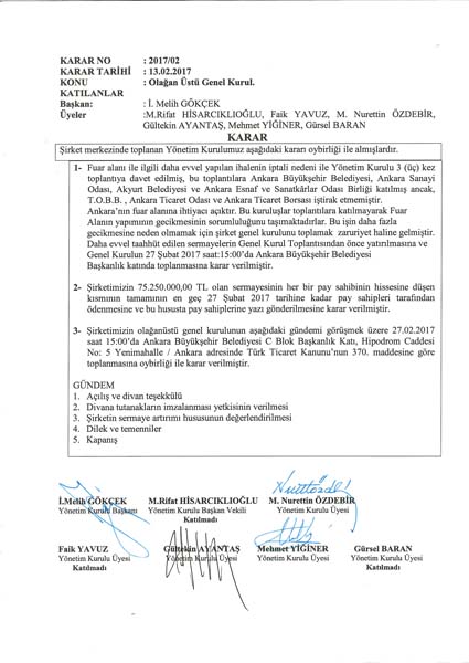 ANKARA'DA YAPILACAK FUAR ALANINDA SIKINTI
